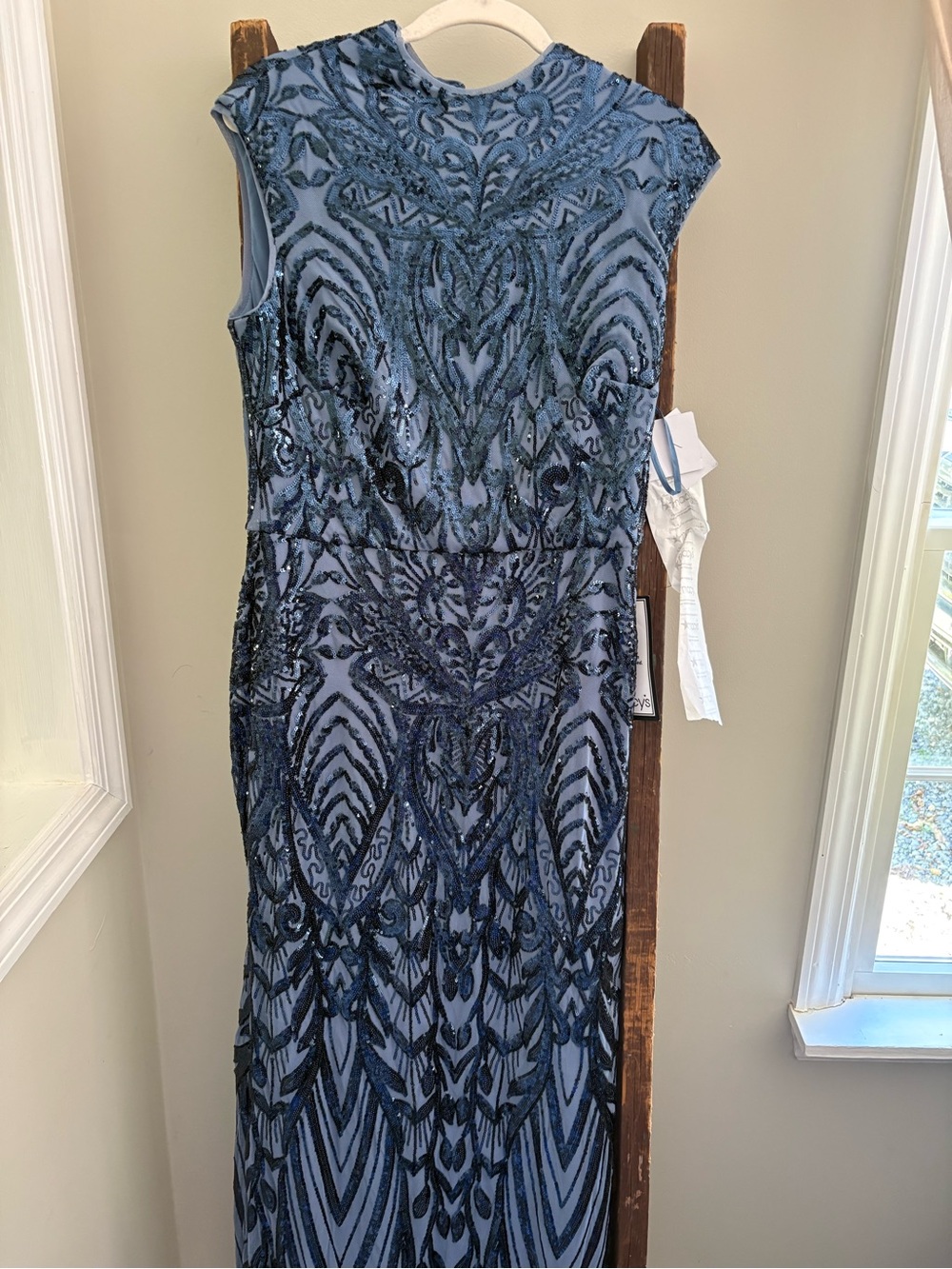 Betsy & Adam Iridescent Navy and Teal Sequin Formal Dress Top - Picture 4 of 5